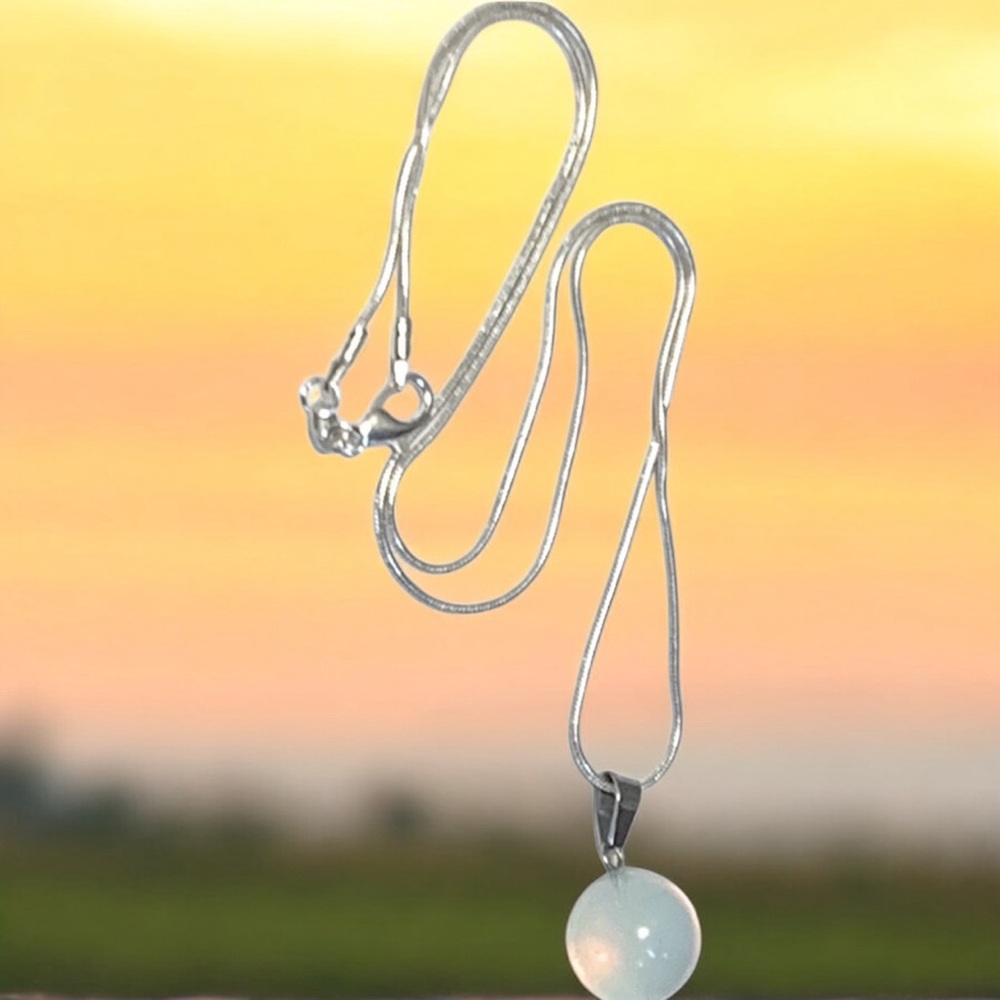 Moonstone Round Pendant & Sterling Necklace With Snake Chain & Lobster Clasp - Picture 4 of 8